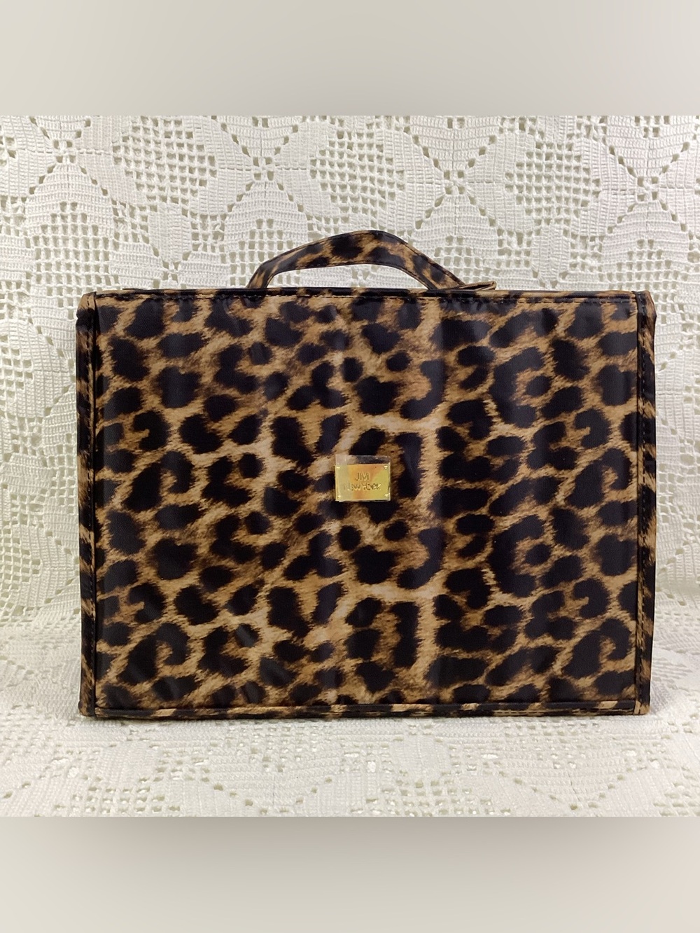 Joy Mangano Leopard Print Cosmetic Train Case with Gold Plaque Extra Large